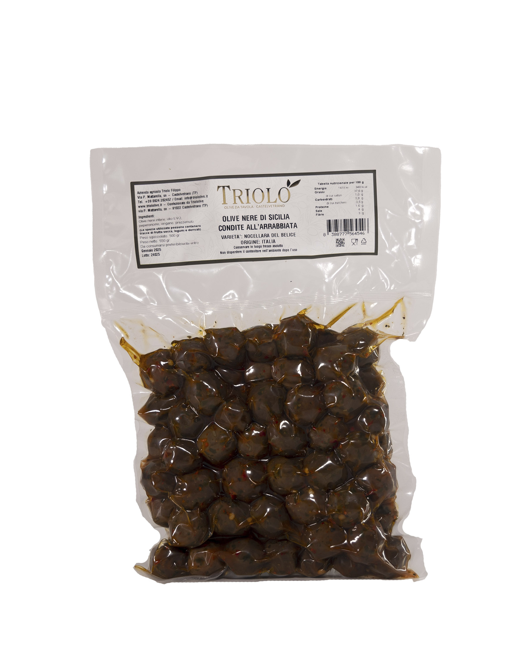 Olive nere "Nocellara del Belice" condite all'arrabbiata (sottovuoto)