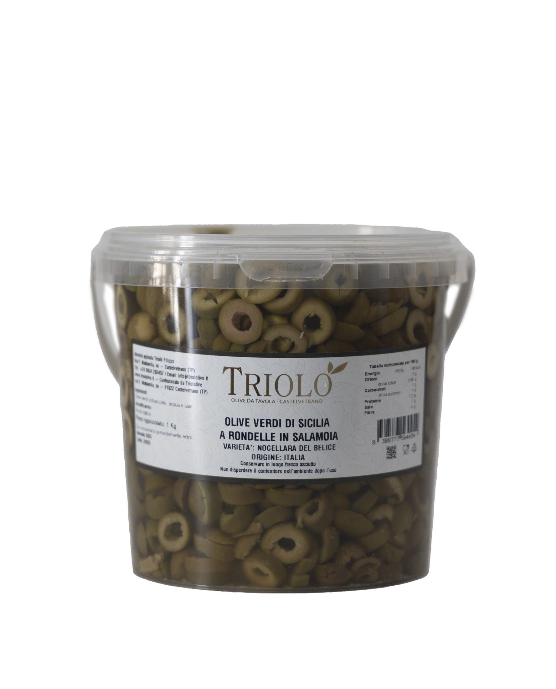Olive verdi "Nocellara del Belice" a rondelle al naturale in salamoia